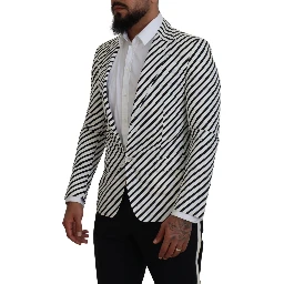 White Black Striped Slim Fit Jacket Blazer