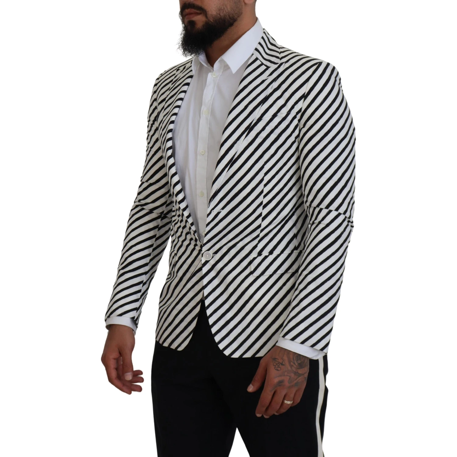 White Black Striped Slim Fit Jacket Blazer