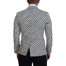 White Black Striped Slim Fit Jacket Blazer