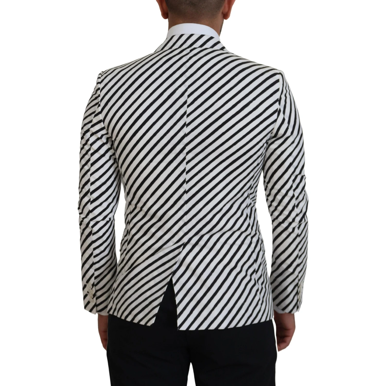White Black Striped Slim Fit Jacket Blazer