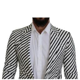 White Black Striped Slim Fit Jacket Blazer