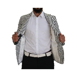 White Black Striped Slim Fit Jacket Blazer