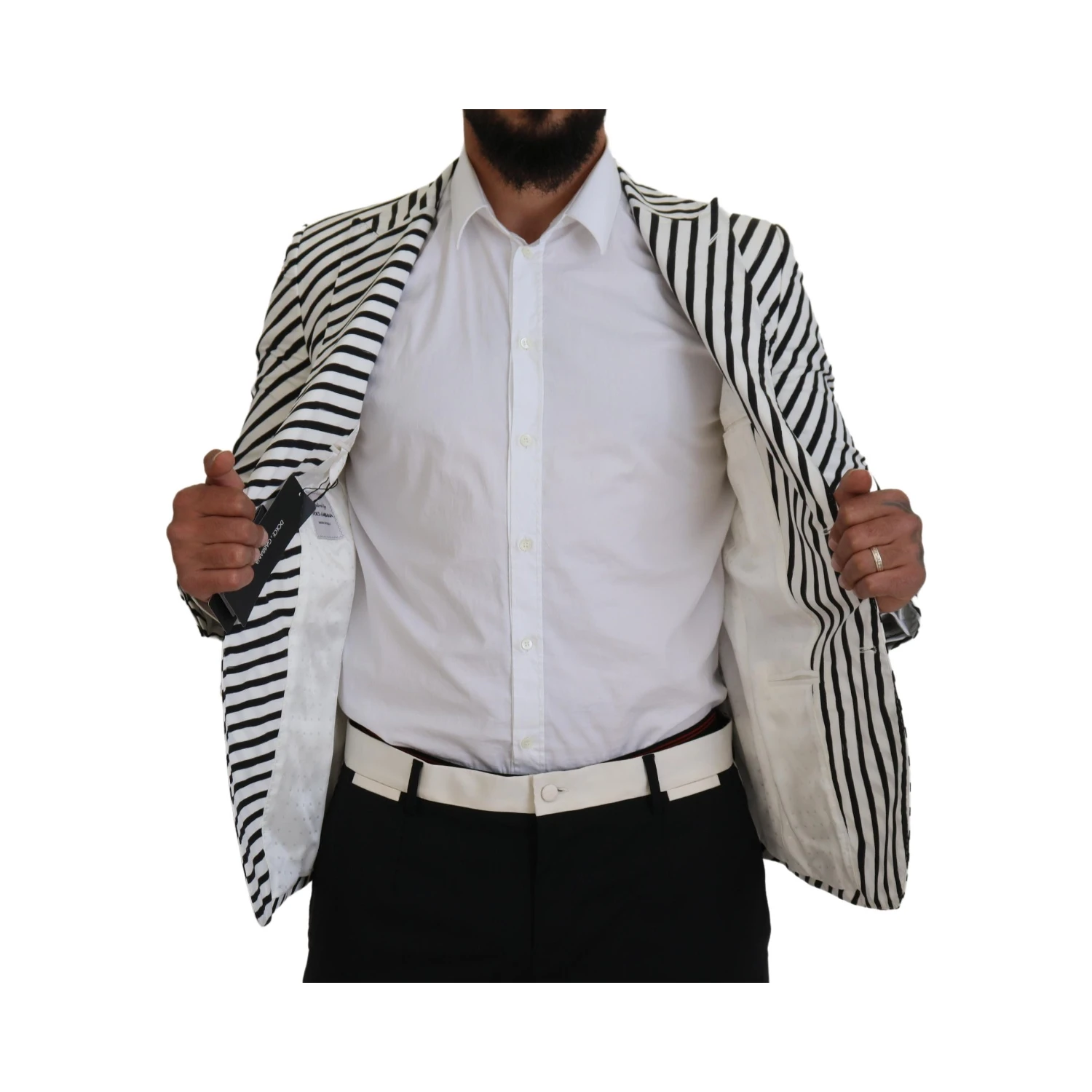 White Black Striped Slim Fit Jacket Blazer