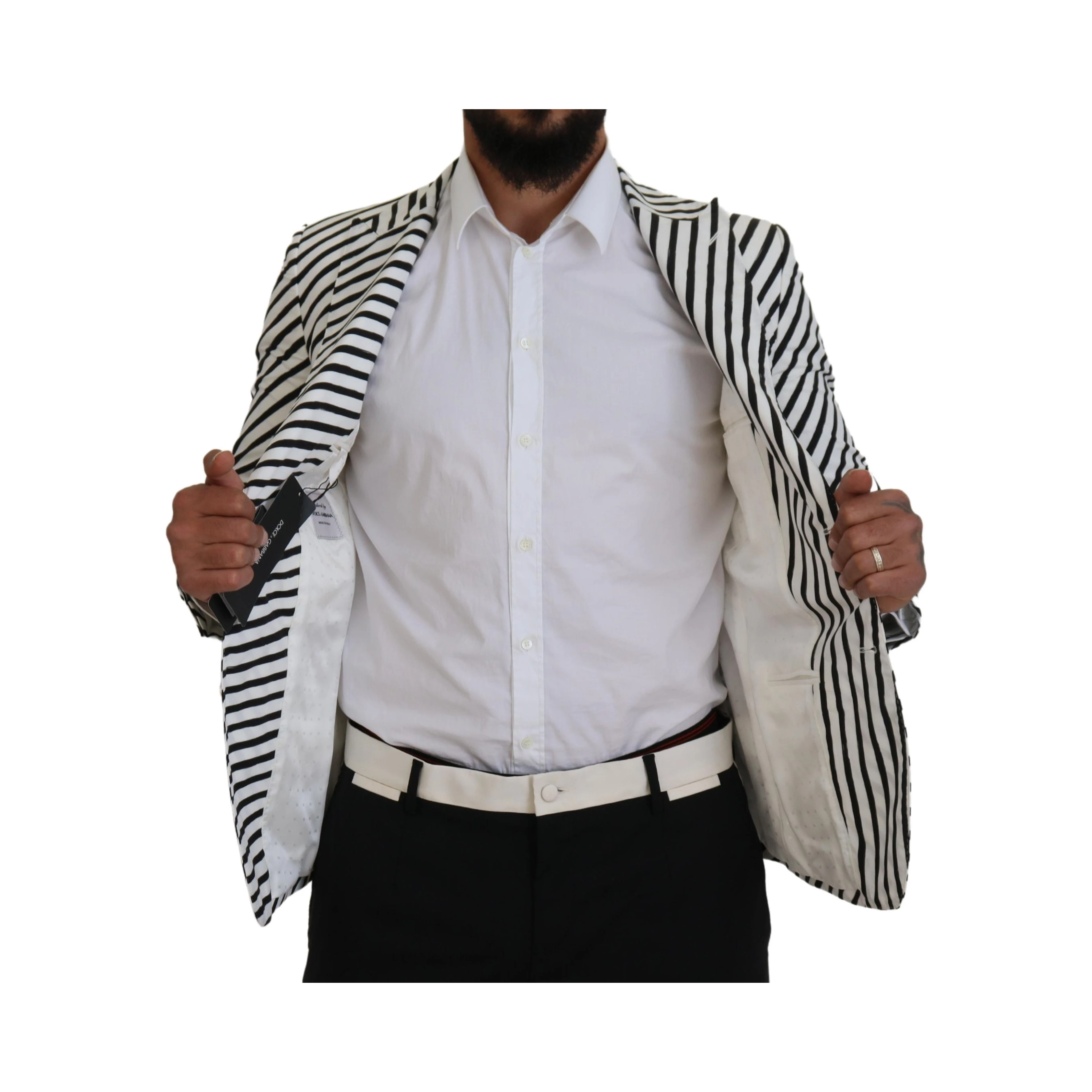 White Black Striped Slim Fit Jacket Blazer