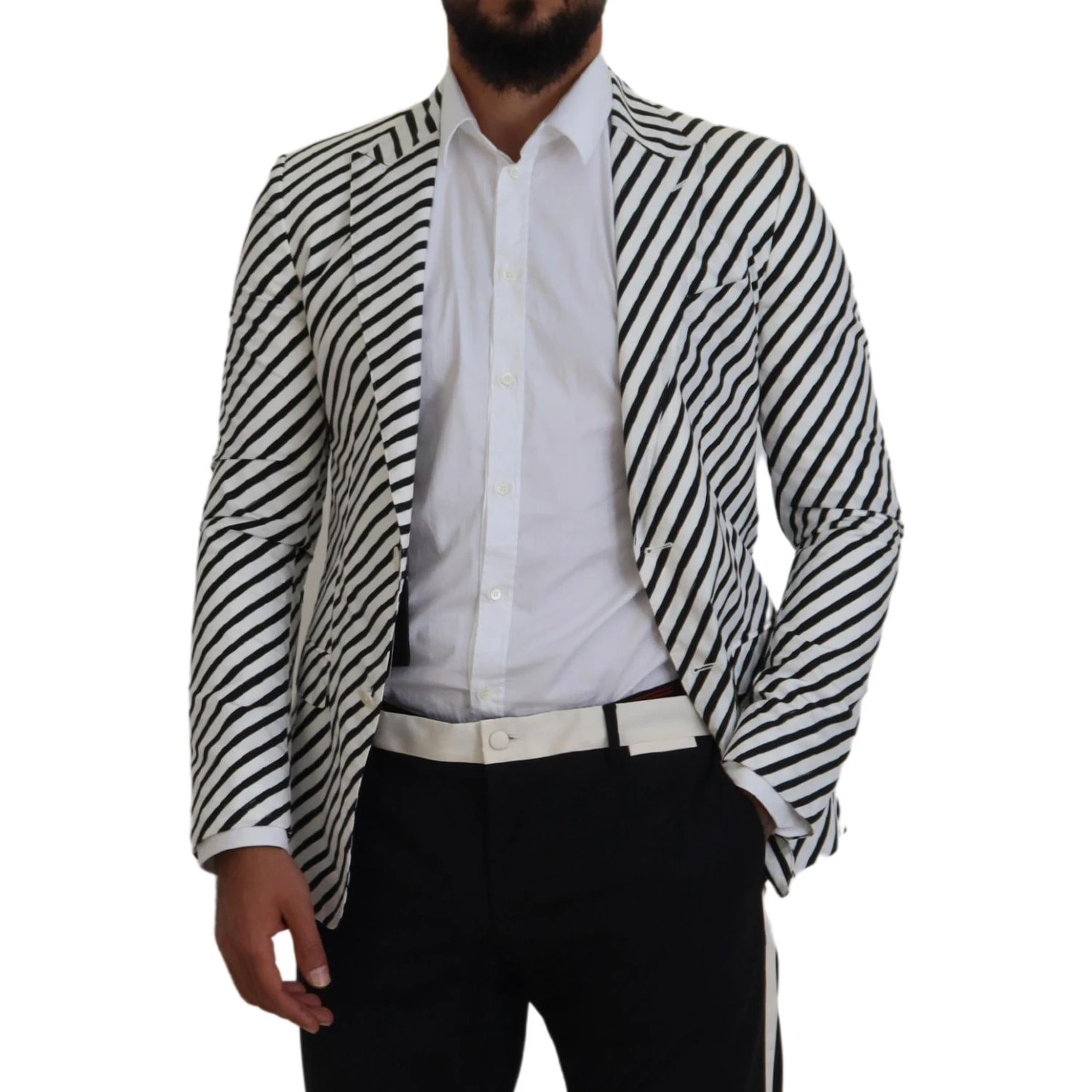 White Black Striped Slim Fit Jacket Blazer