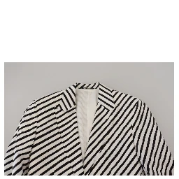 White Black Striped Slim Fit Jacket Blazer
