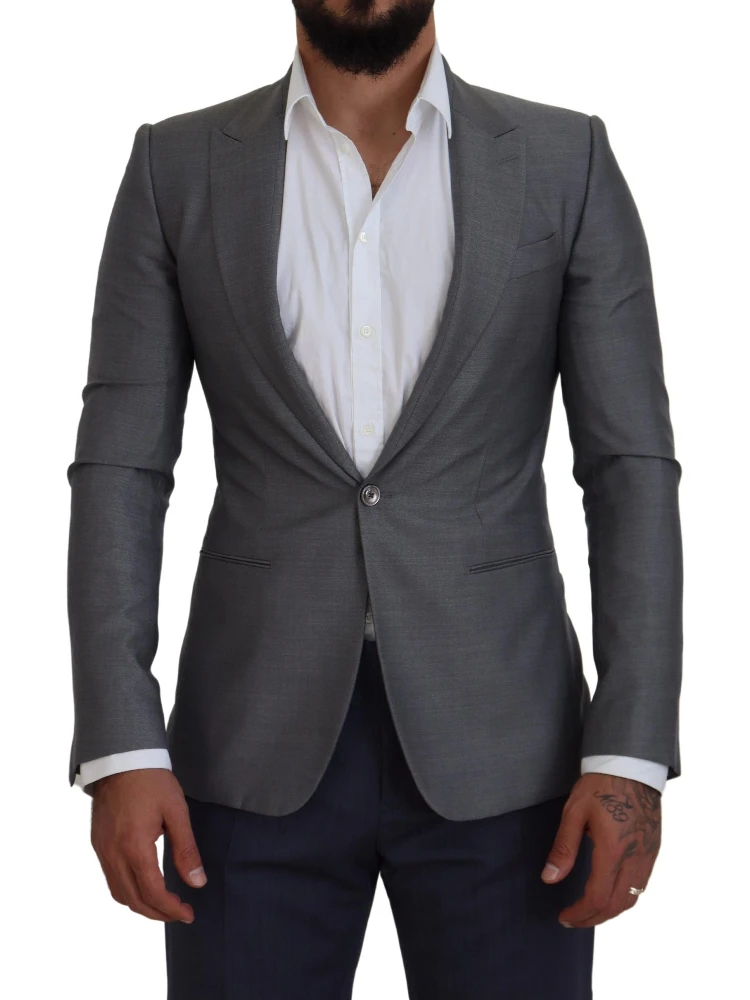 Gray Wool Silk Slim Fit Jacket Blazer