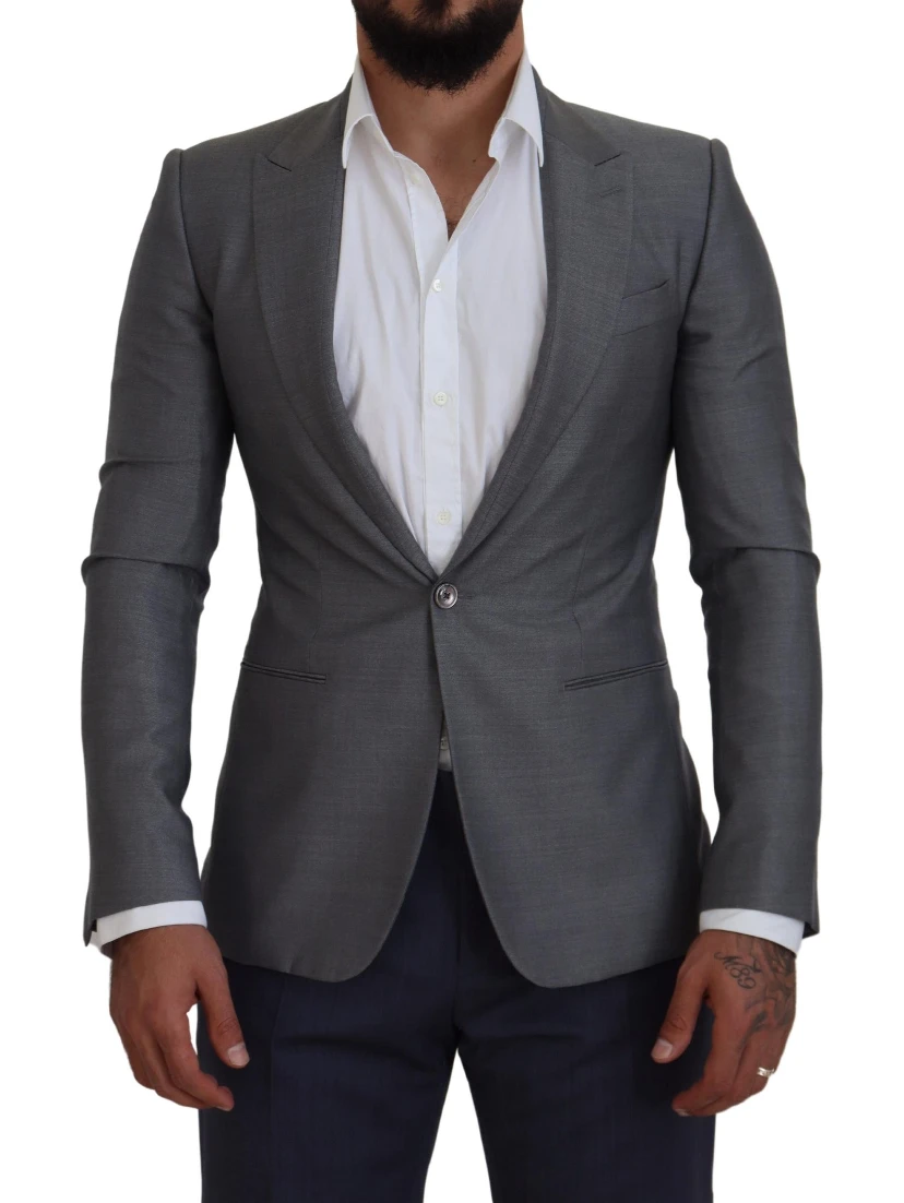 Gray Wool Silk Slim Fit Jacket Blazer