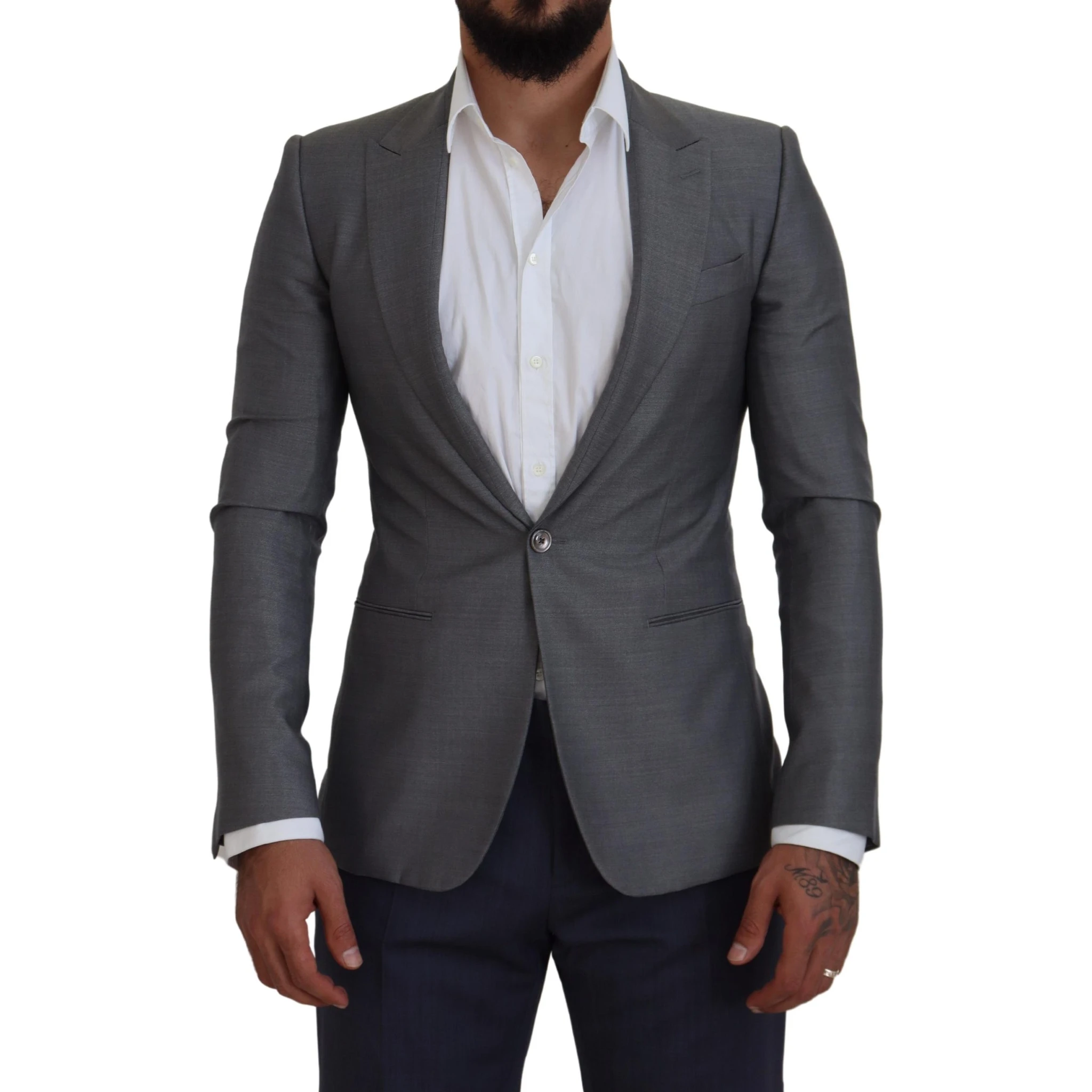 Gray Wool Silk Slim Fit Jacket Blazer