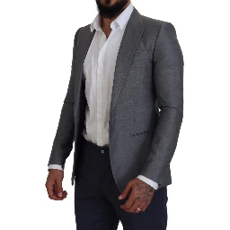Gray Wool Silk Slim Fit Jacket Blazer