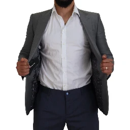 Gray Wool Silk Slim Fit Jacket Blazer