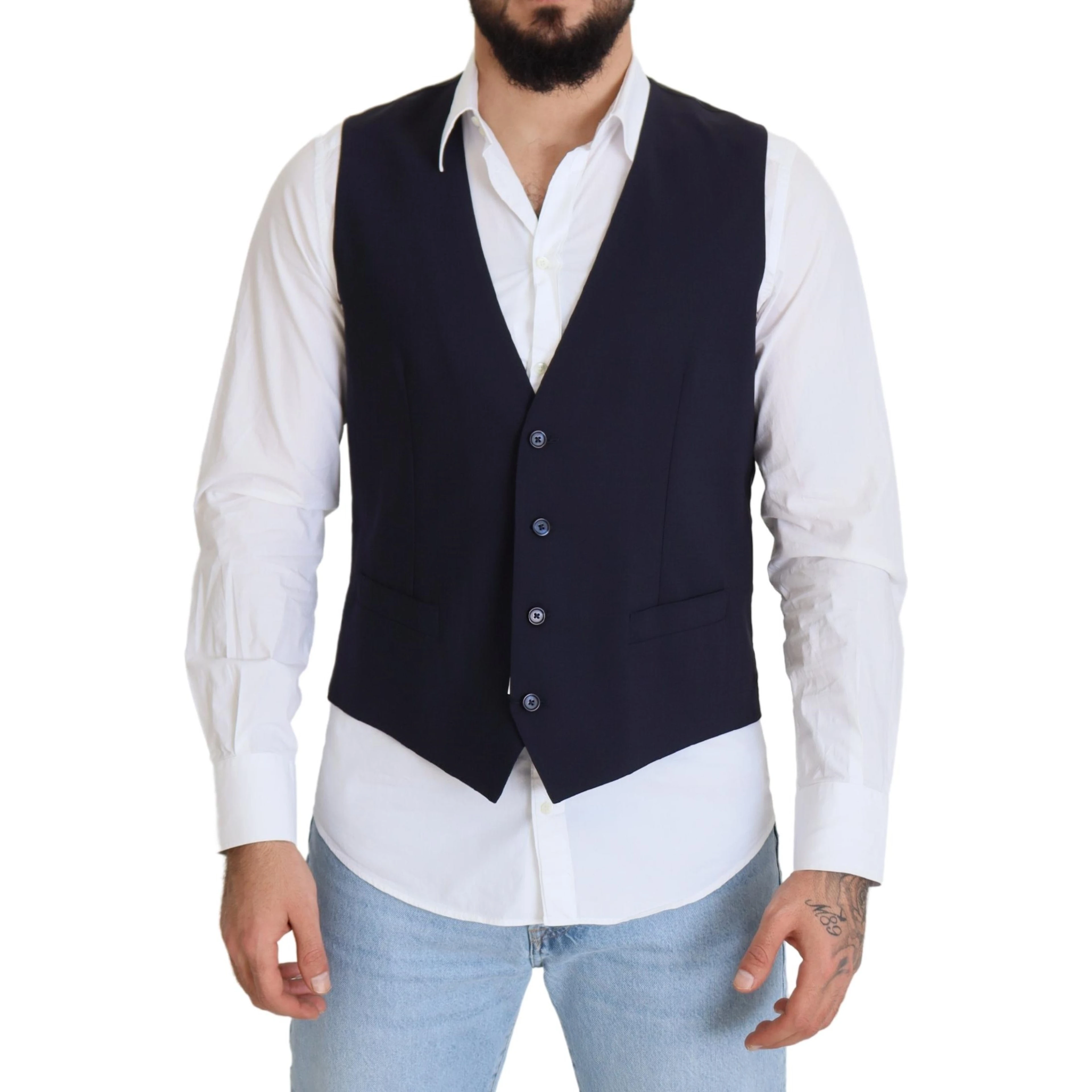 Dark Blue Wool Stretch Waistcoat Formal Vest