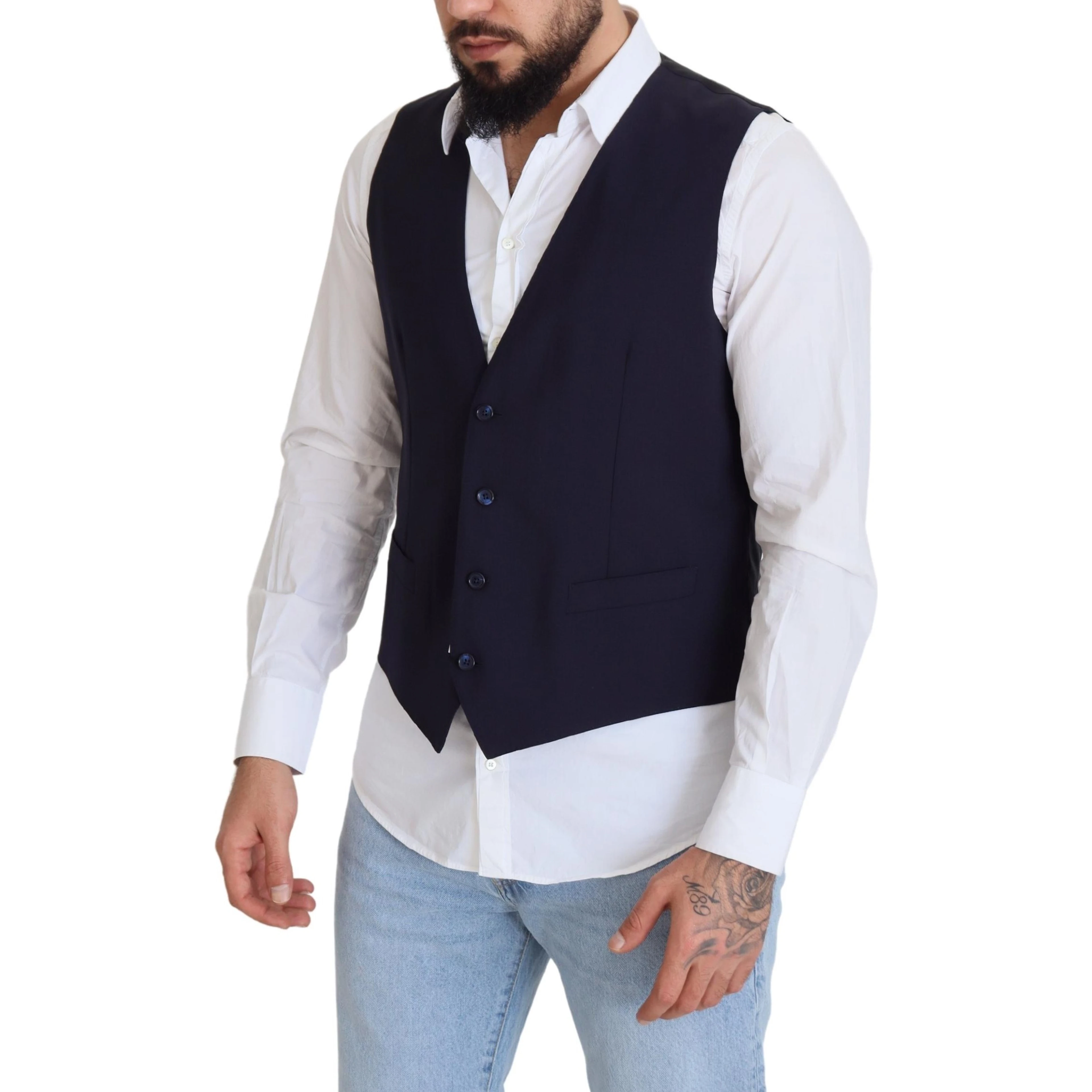 Dark Blue Wool Stretch Waistcoat Formal Vest