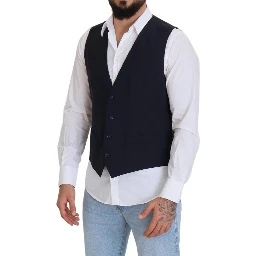 Dark Blue Wool Stretch Waistcoat Formal Vest