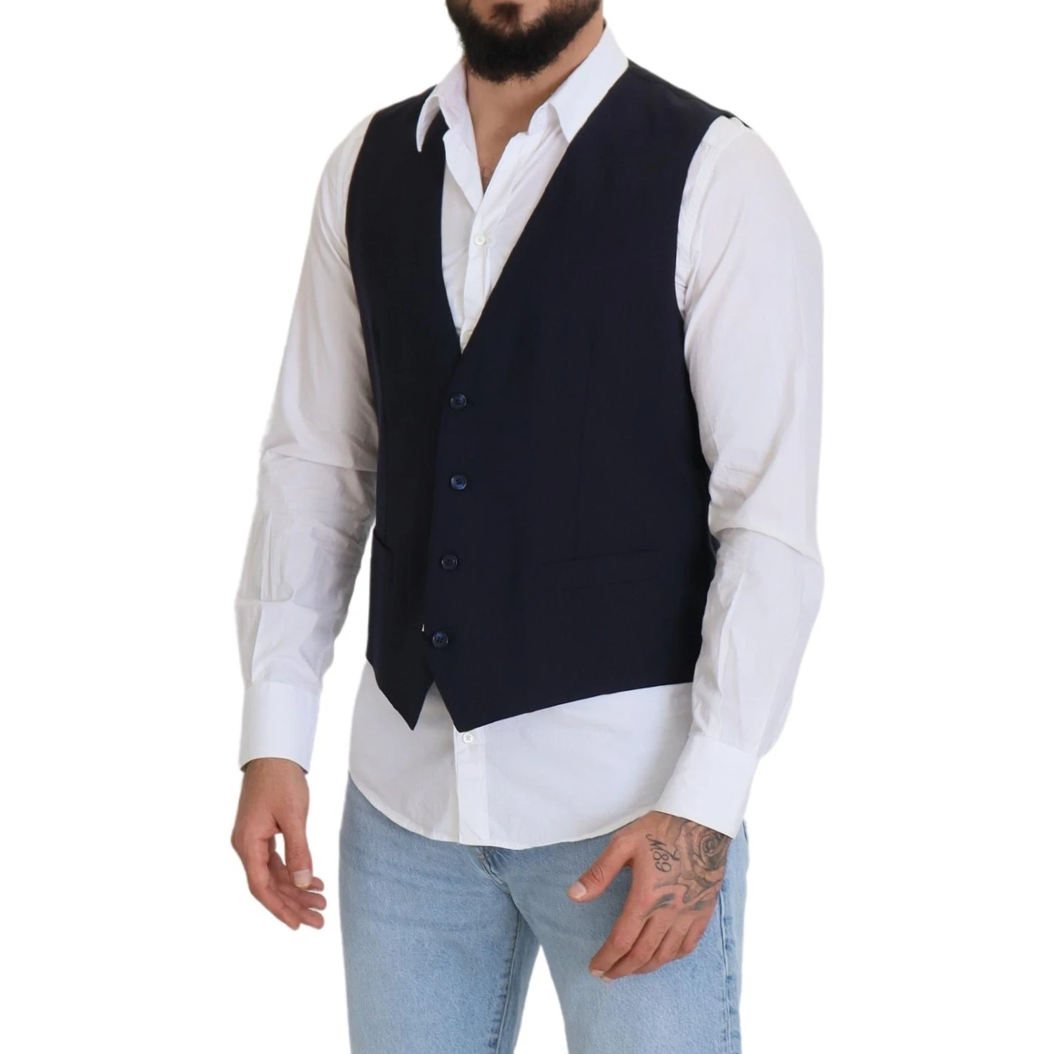 Dark Blue Wool Stretch Waistcoat Formal Vest