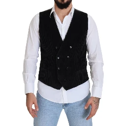 Black Cotton Double Breasted Waistcoat Vest