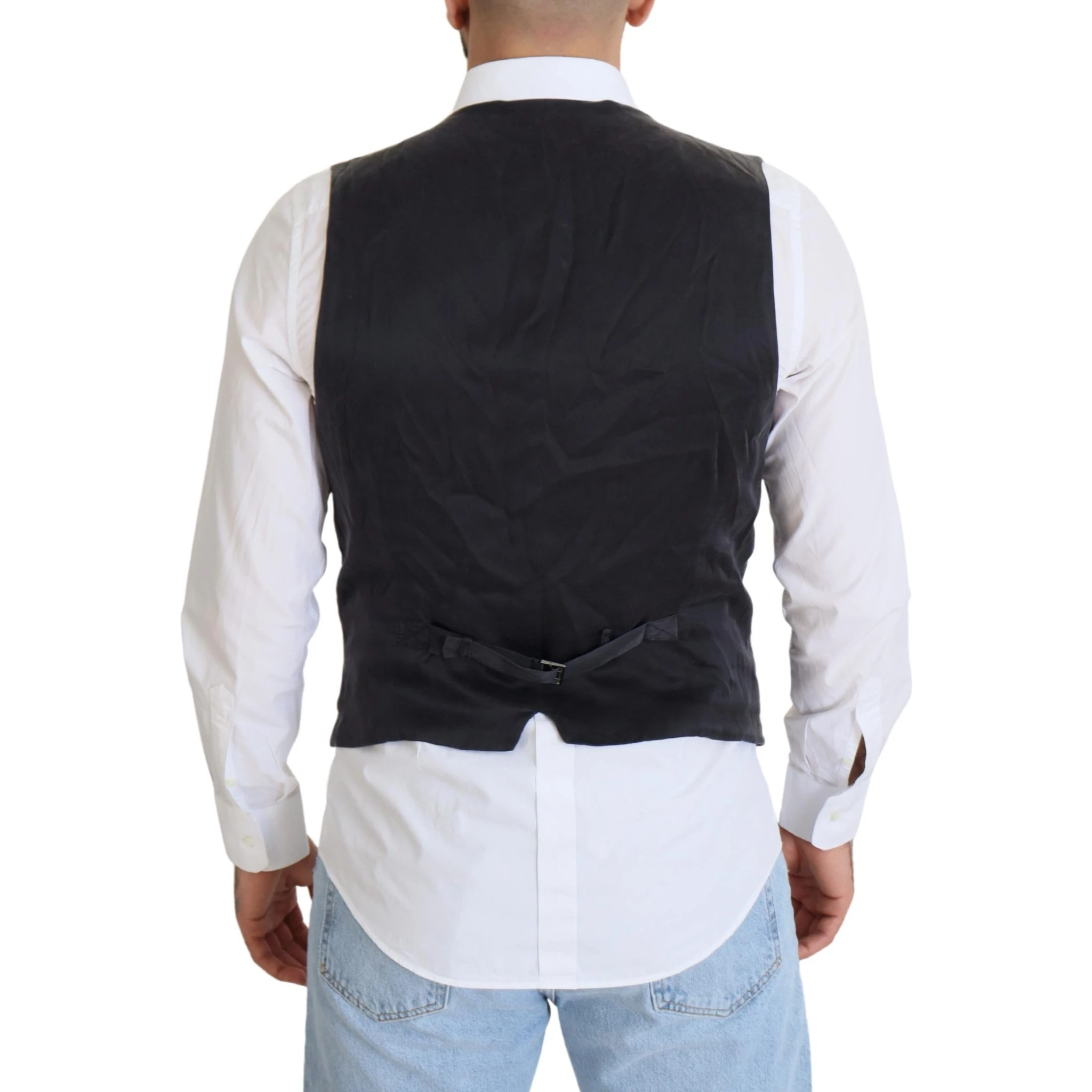 Black Cotton Double Breasted Waistcoat Vest