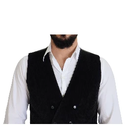 Black Cotton Double Breasted Waistcoat Vest
