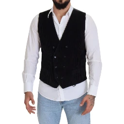 Black Cotton Double Breasted Waistcoat Vest
