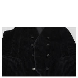 Black Cotton Double Breasted Waistcoat Vest