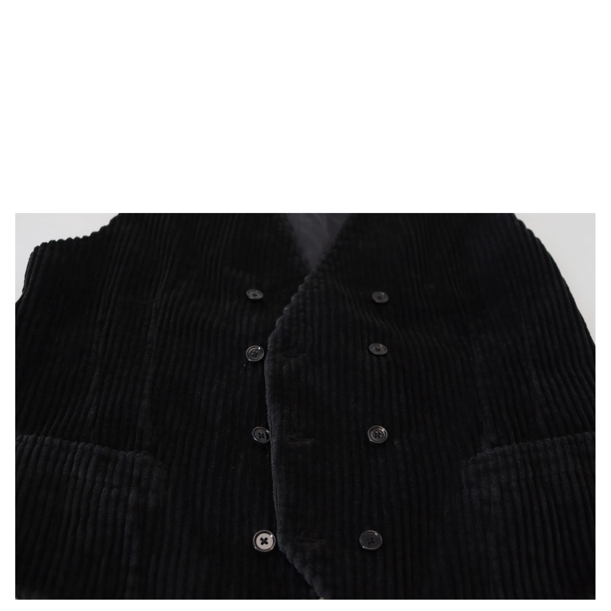 Black Cotton Double Breasted Waistcoat Vest