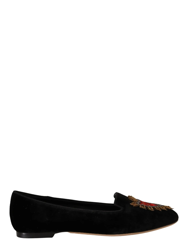 Black DG Sacred Heart Patch Slip On Flat Shoes