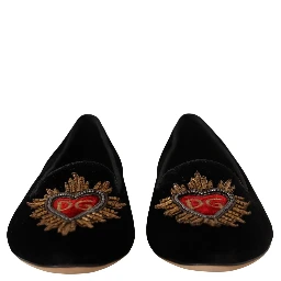 Black DG Sacred Heart Patch Slip On Flat Shoes
