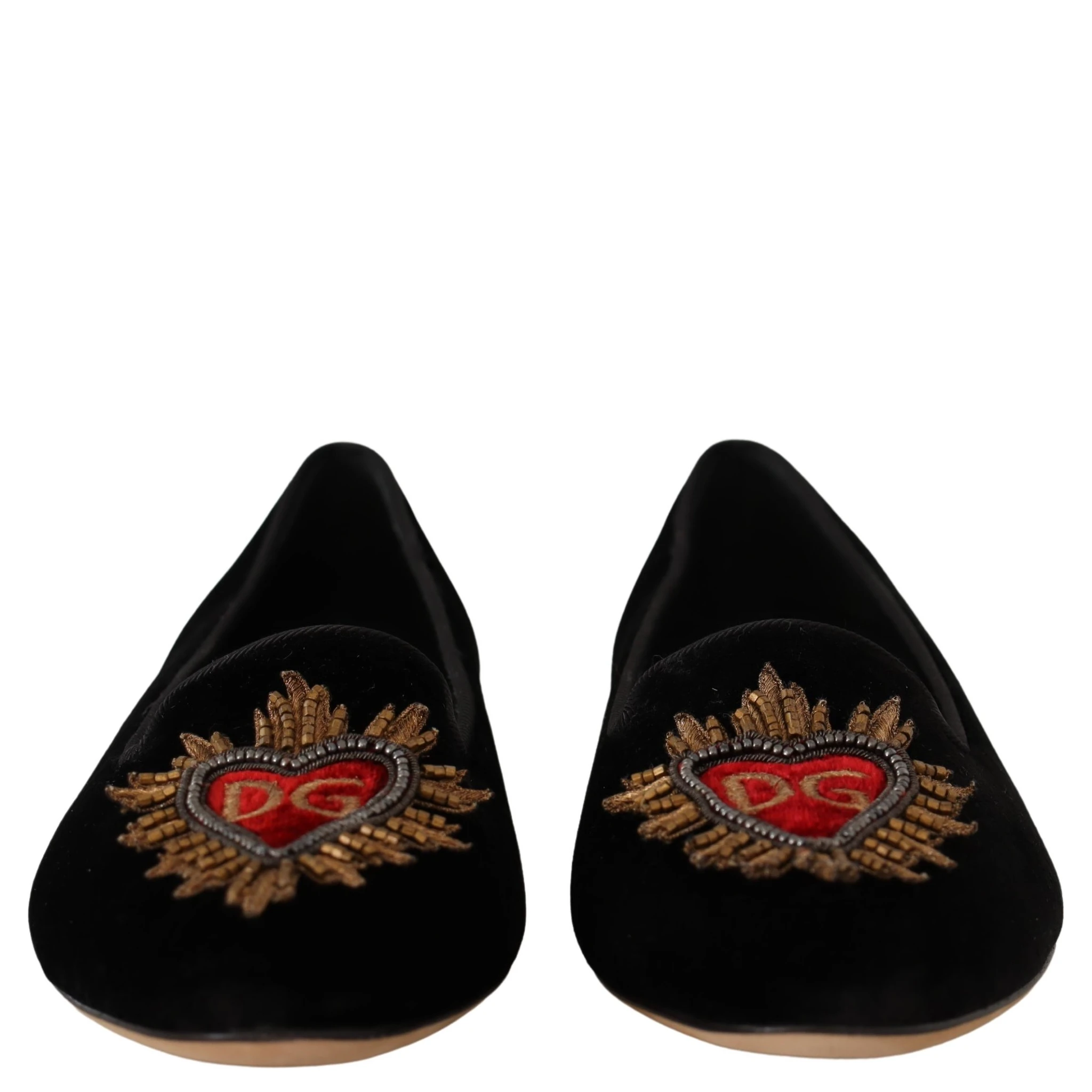 Black DG Sacred Heart Patch Slip On Flat Shoes