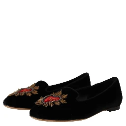 Black DG Sacred Heart Patch Slip On Flat Shoes