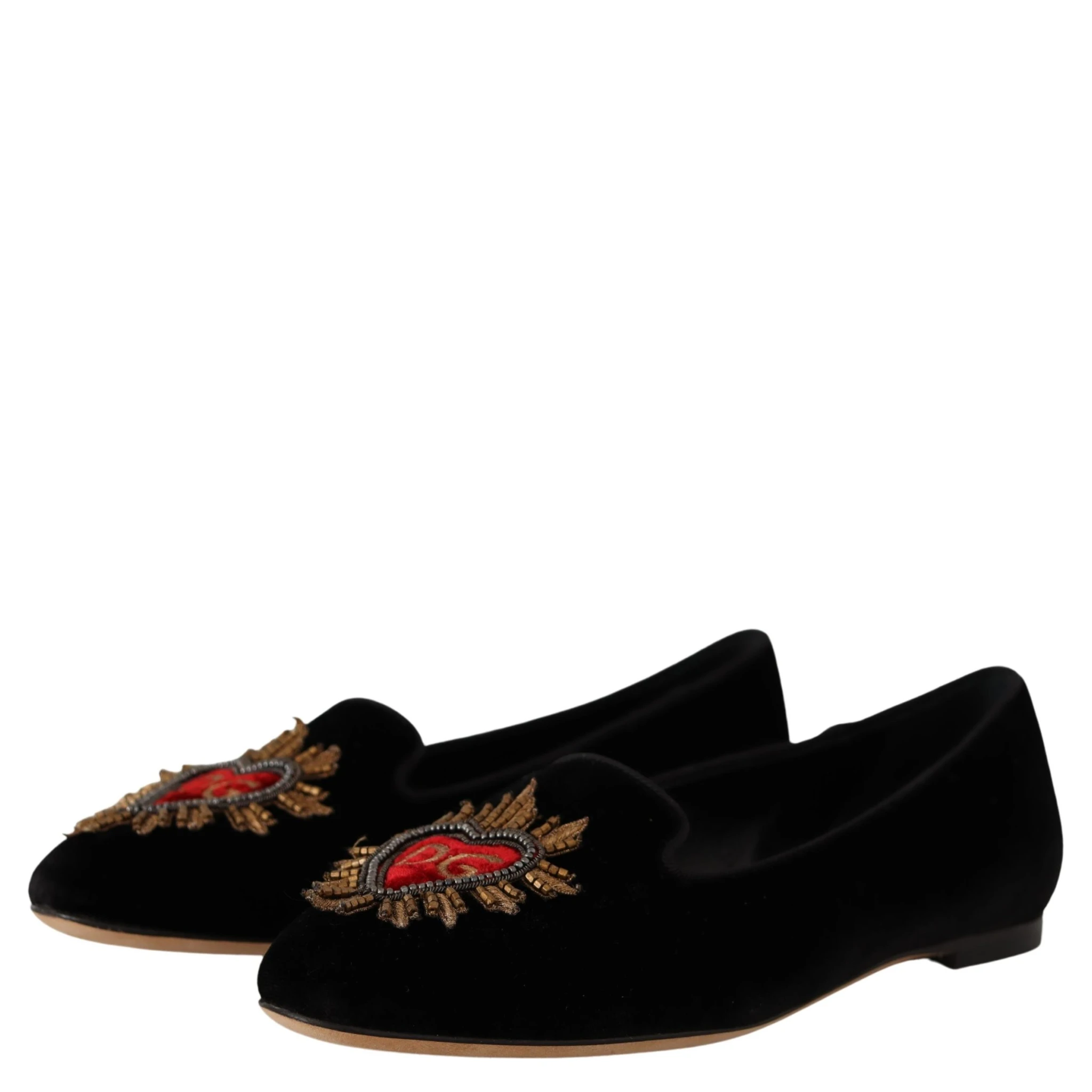 Black DG Sacred Heart Patch Slip On Flat Shoes