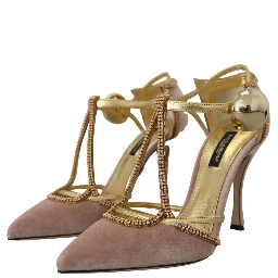 Pink Crystal T-strap Heels Pumps Shoes