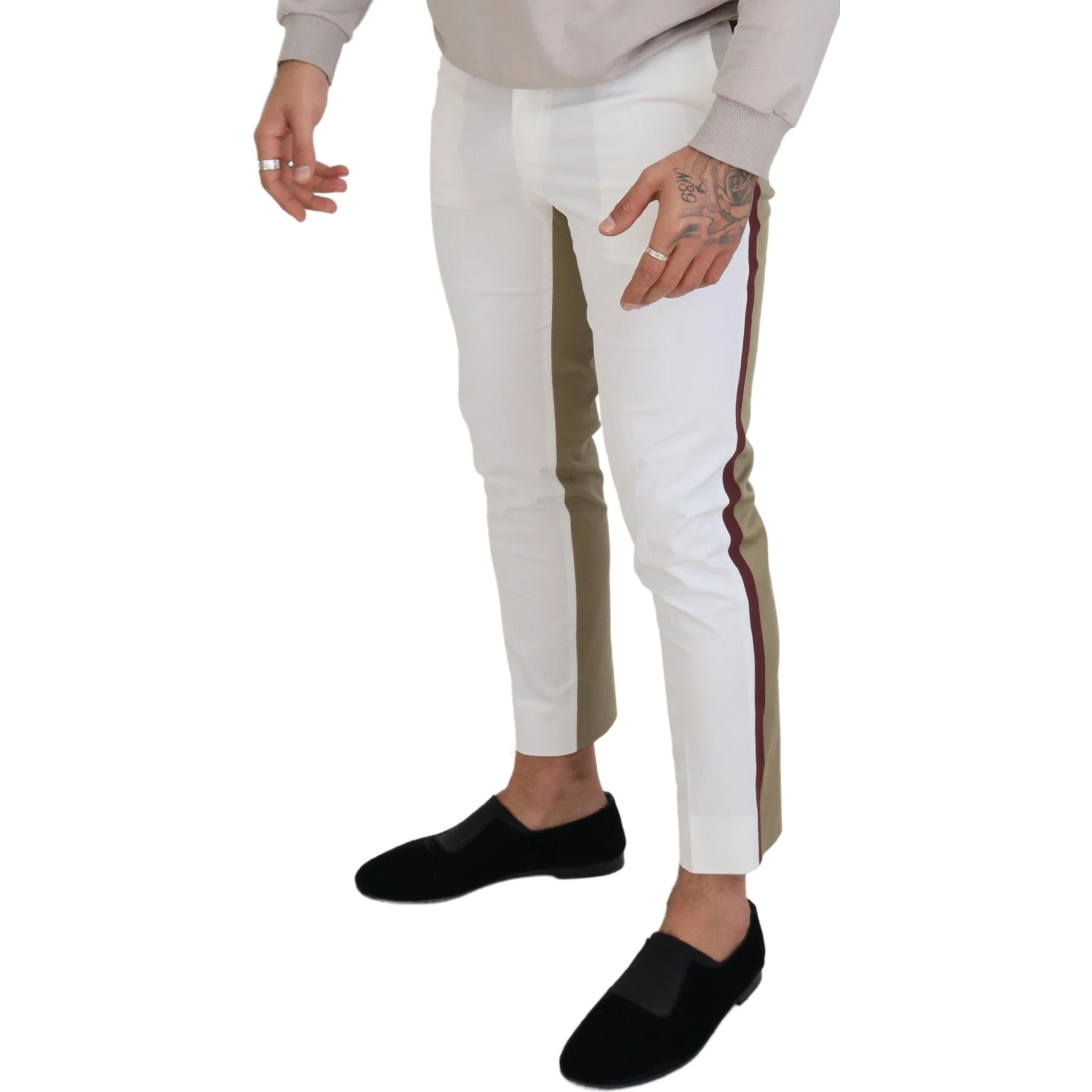 White Brown Slim Fit Chino Pants