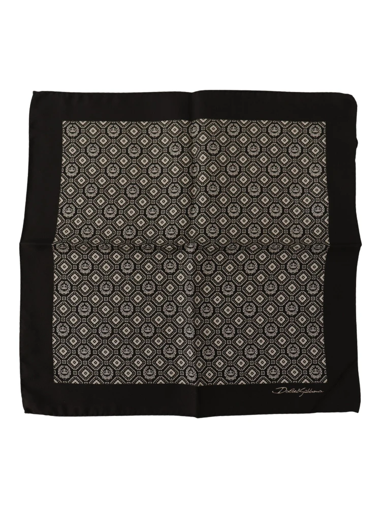 Black Patterned DG Logo Square Handkerchief Scarf