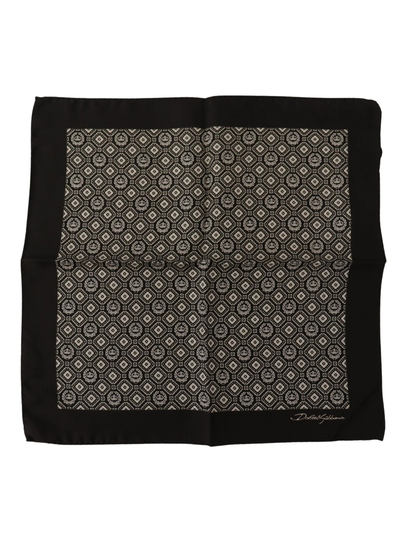 Black Patterned DG Logo Square Handkerchief Scarf