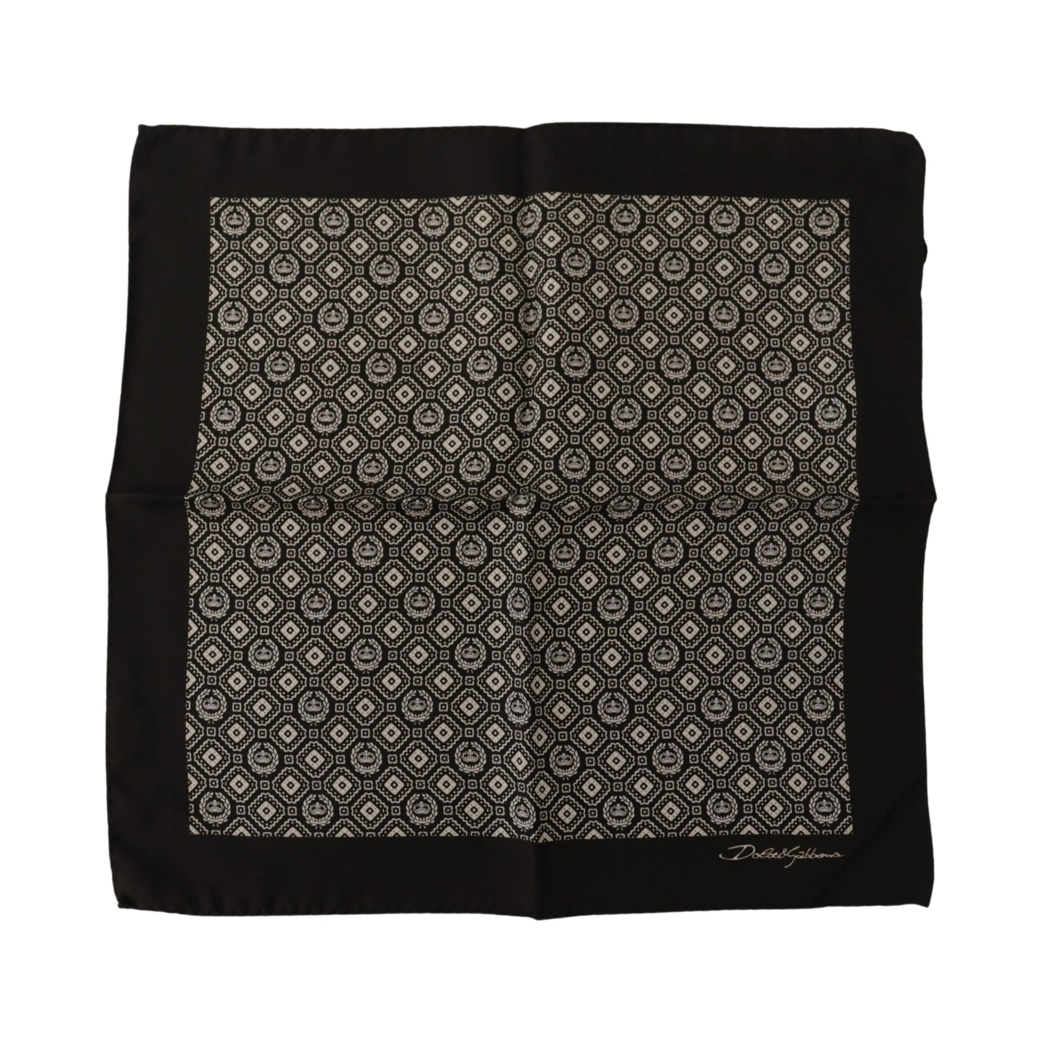 Black Patterned DG Logo Square Handkerchief Scarf