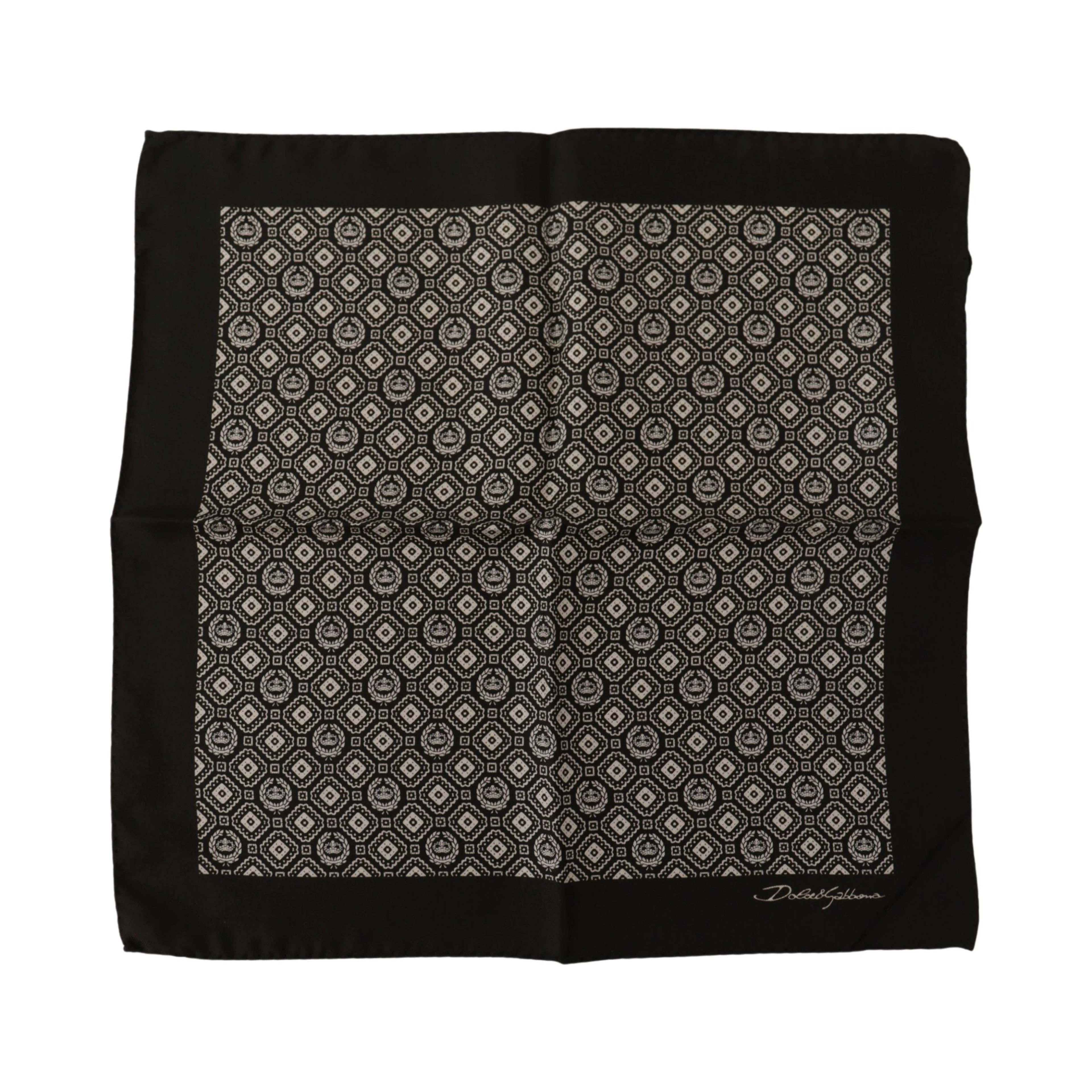 Black Patterned DG Logo Square Handkerchief Scarf