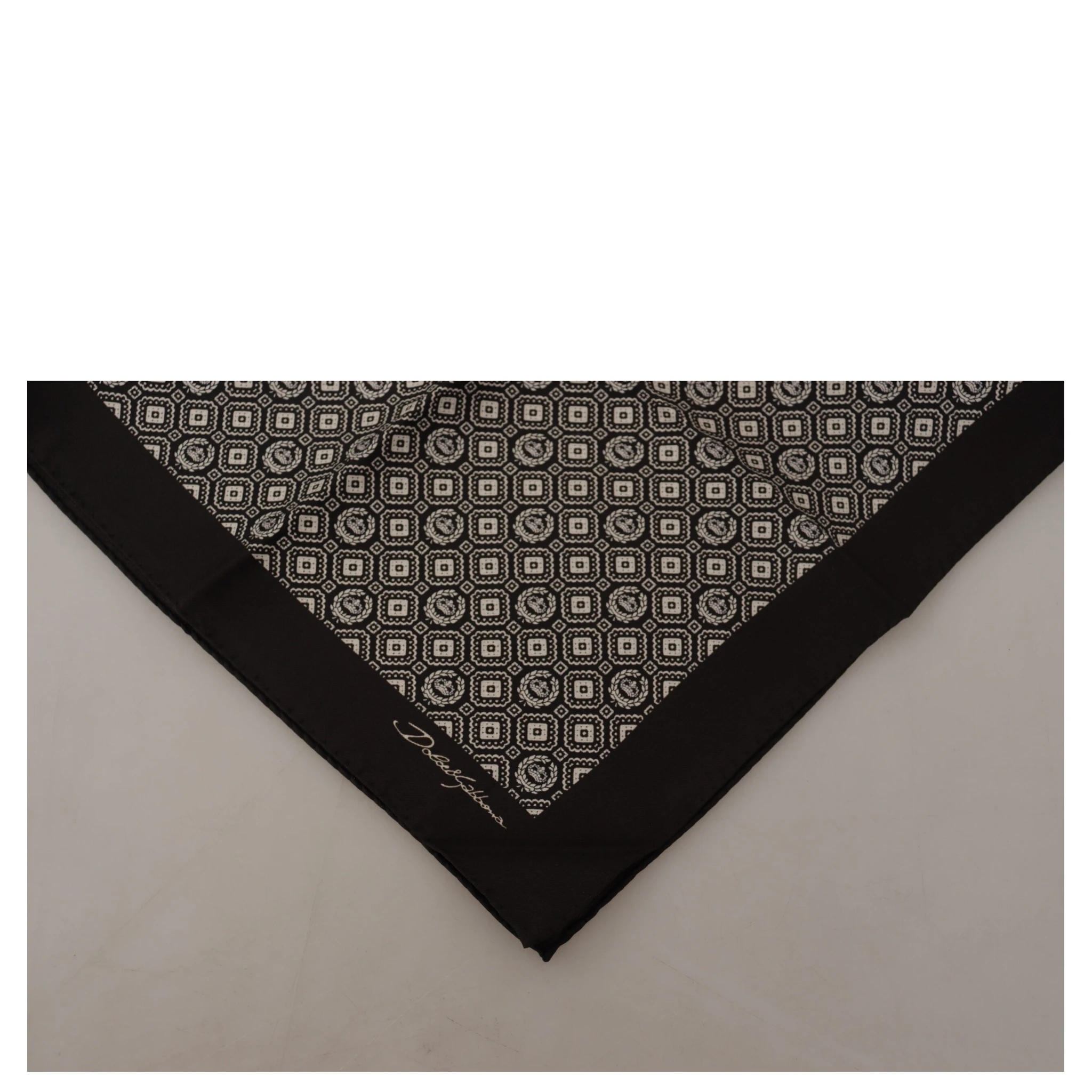 Black Patterned DG Logo Square Handkerchief Scarf
