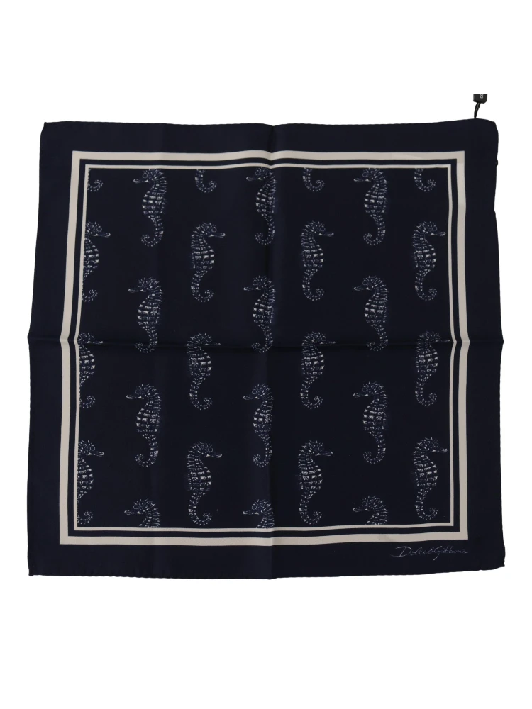 Blue Seahorse DG Printed Square Handkerchief Scarf