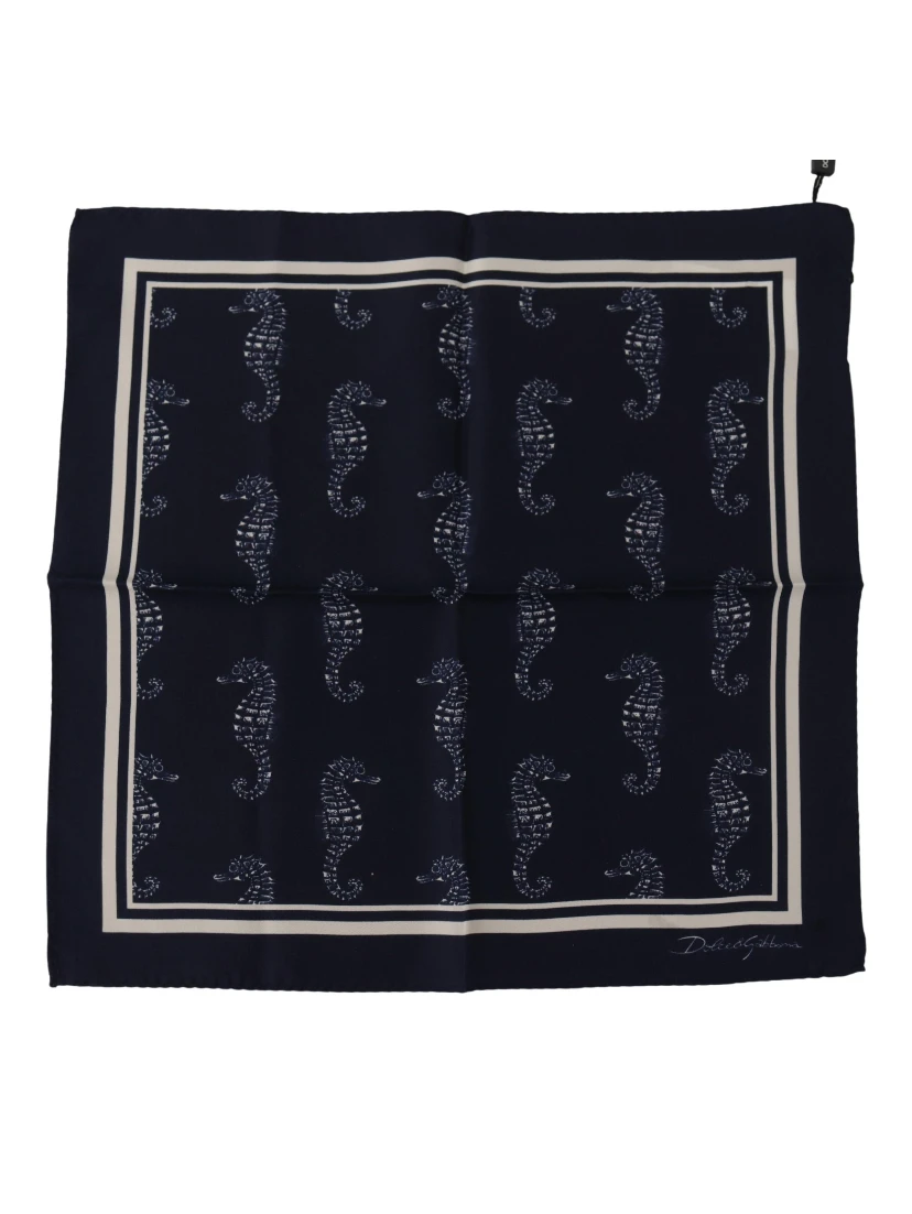 Blue Seahorse DG Printed Square Handkerchief Scarf