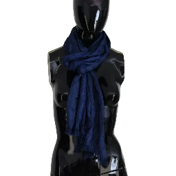 Blue Silk Shawl Foulard Fringes Scarf