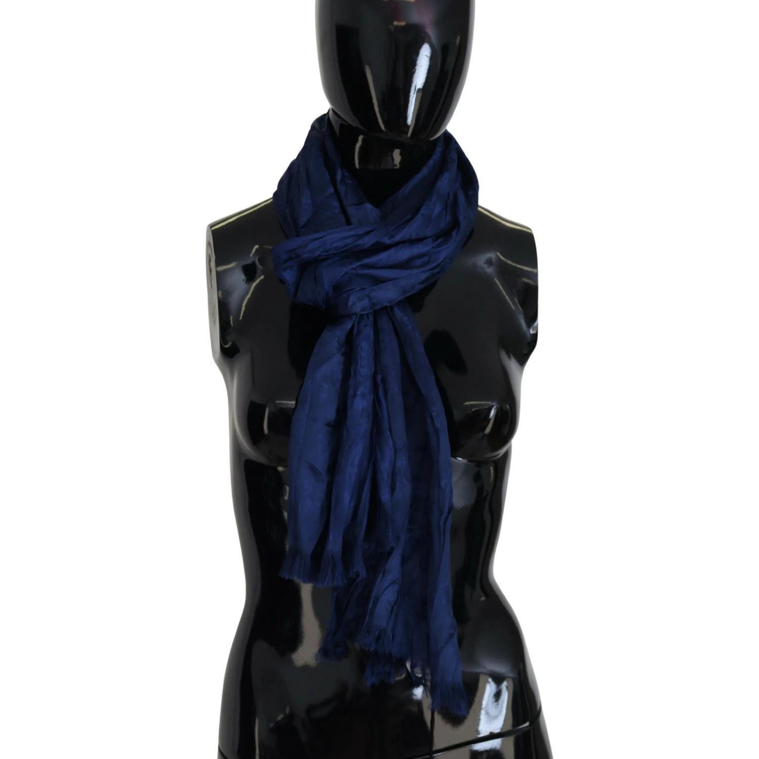 Blue Silk Shawl Foulard Fringes Scarf