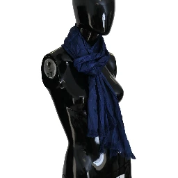 Blue Silk Shawl Foulard Fringes Scarf