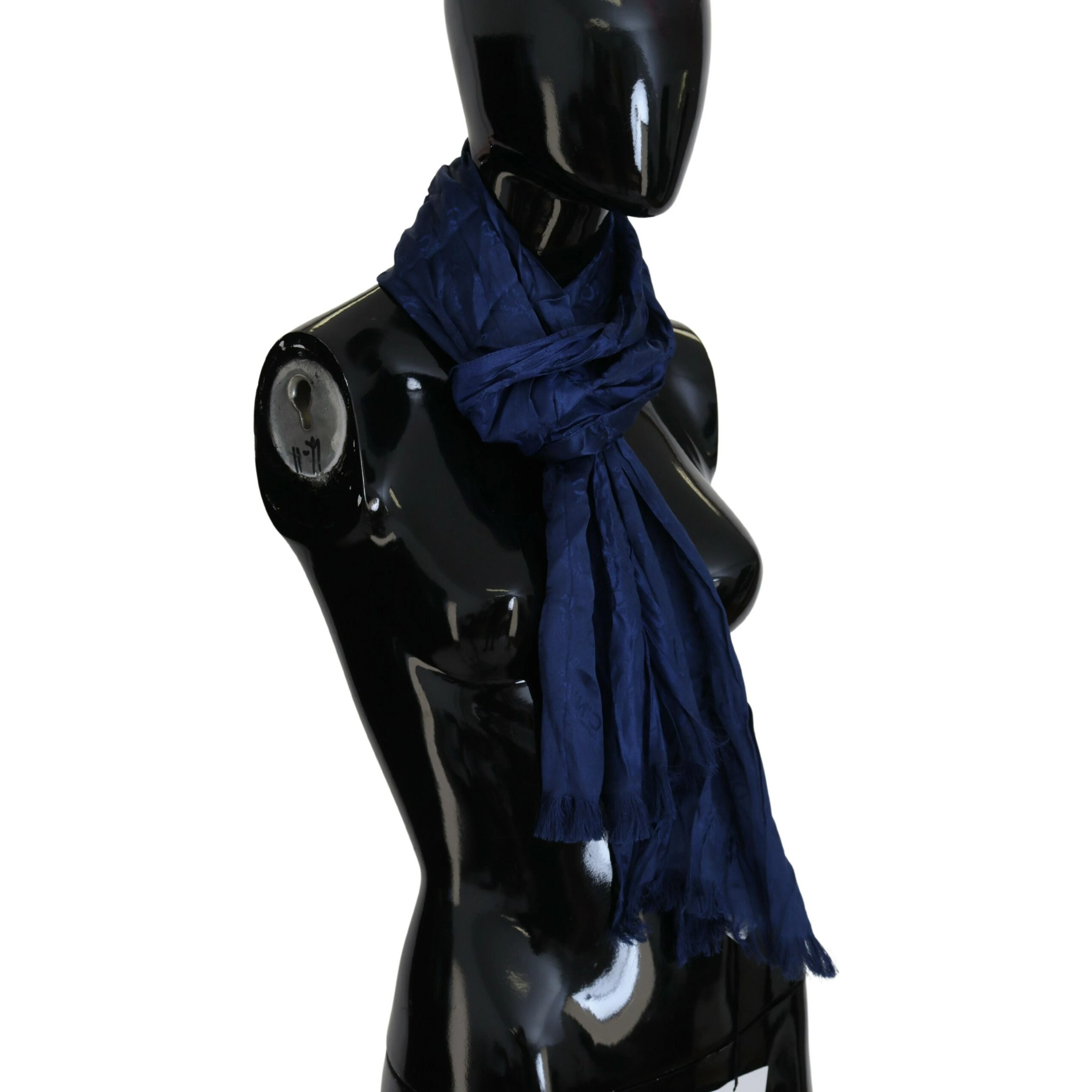 Blue Silk Shawl Foulard Fringes Scarf
