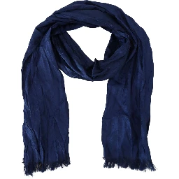 Blue Silk Shawl Foulard Fringes Scarf