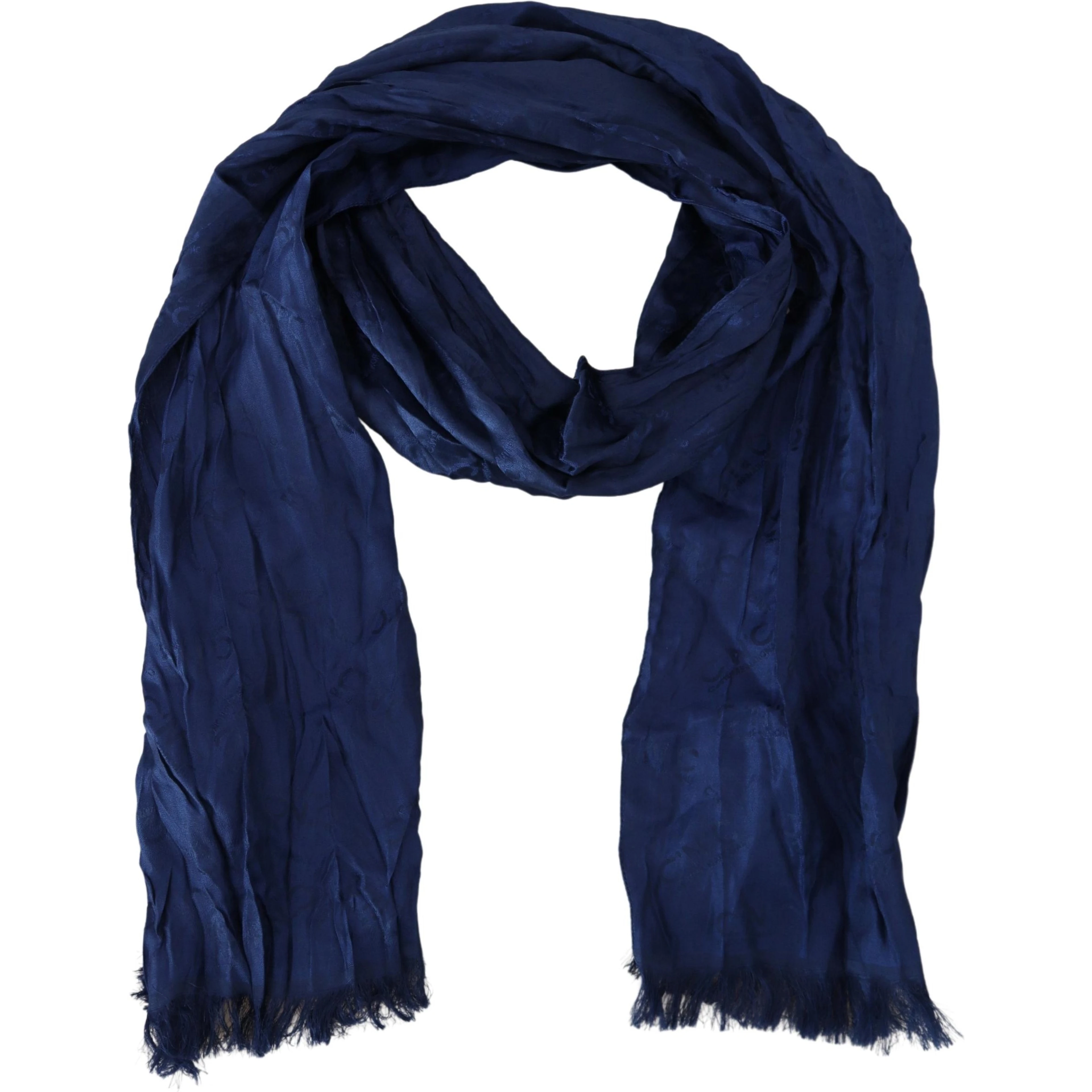 Blue Silk Shawl Foulard Fringes Scarf