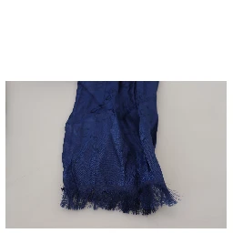 Blue Silk Shawl Foulard Fringes Scarf