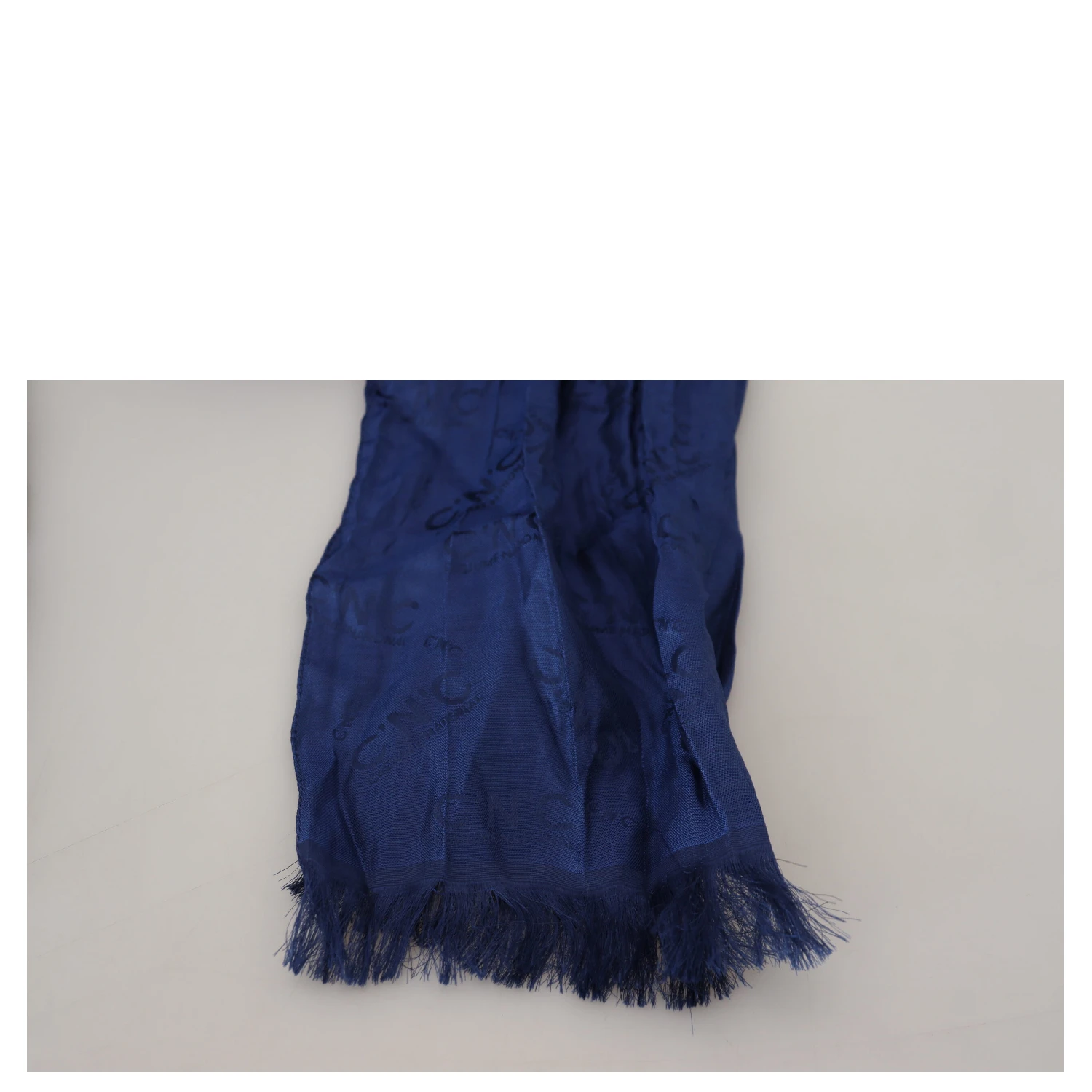 Blue Silk Shawl Foulard Fringes Scarf