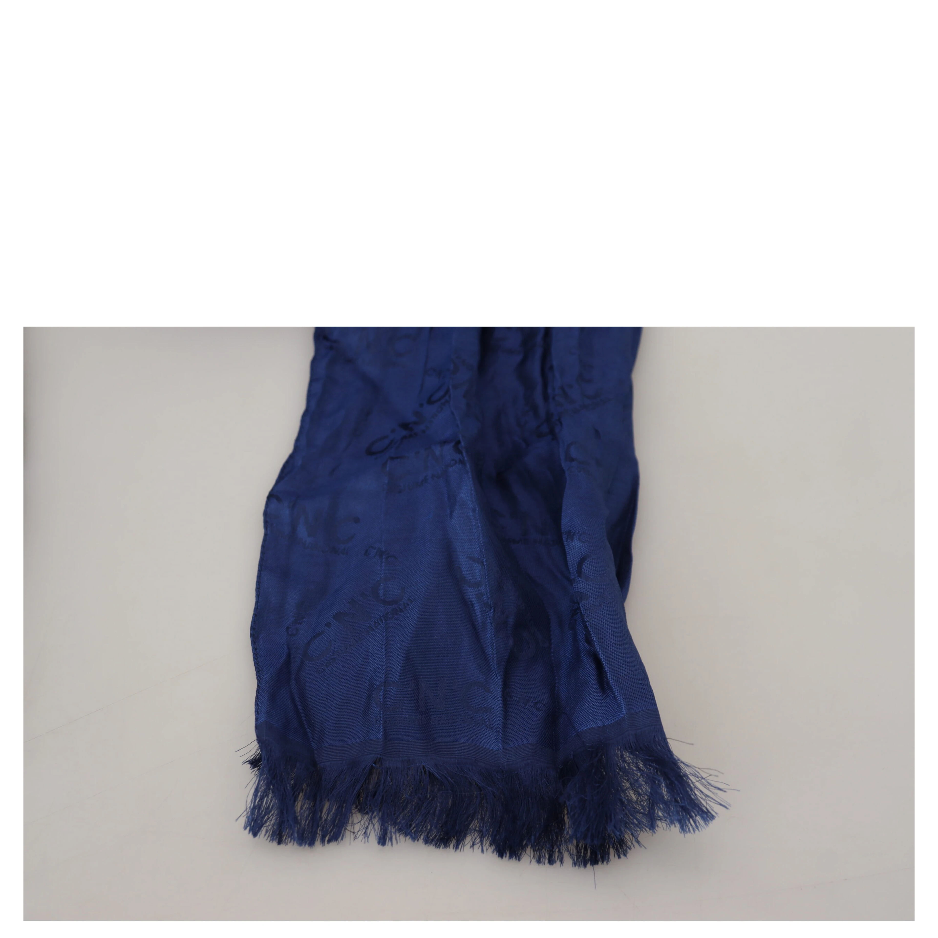 Blue Silk Shawl Foulard Fringes Scarf