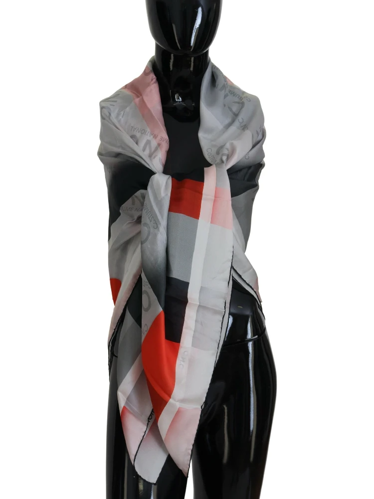Gray Red Shawl Foulard Wrap Scarf