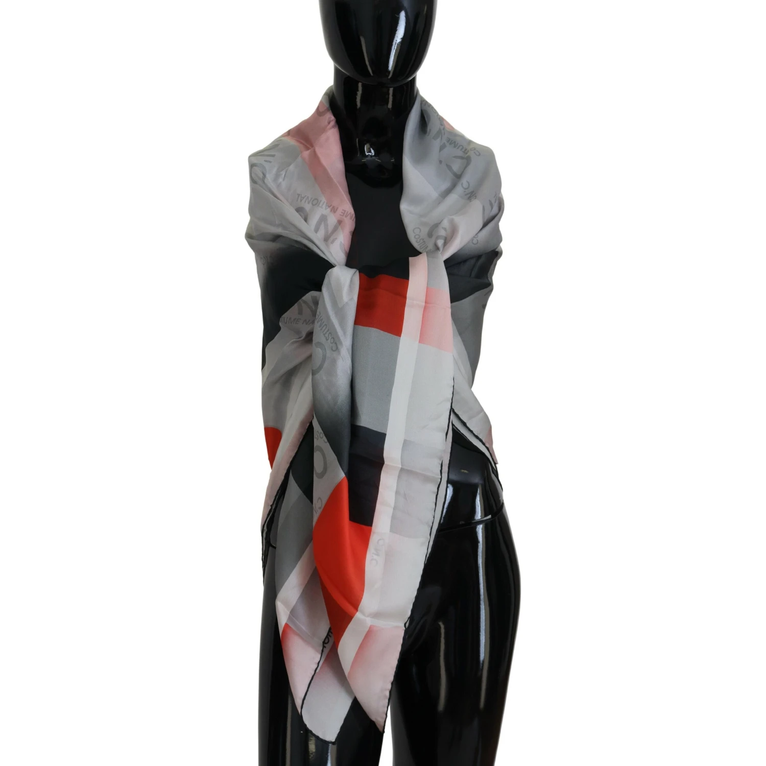 Gray Red Shawl Foulard Wrap Scarf